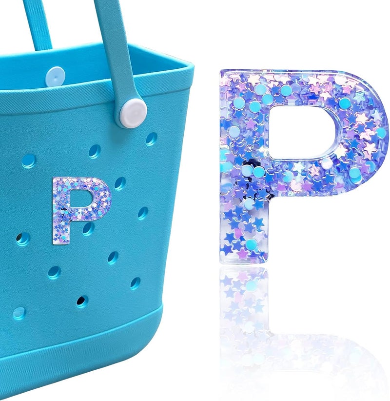 HLUWA Letter Charms for Bogg and Simply Southern Bags - Alphabet Purple Star Sequin Lettering Accessories - Insert Decorative Letters for Handbag Beach Tote - Image 1